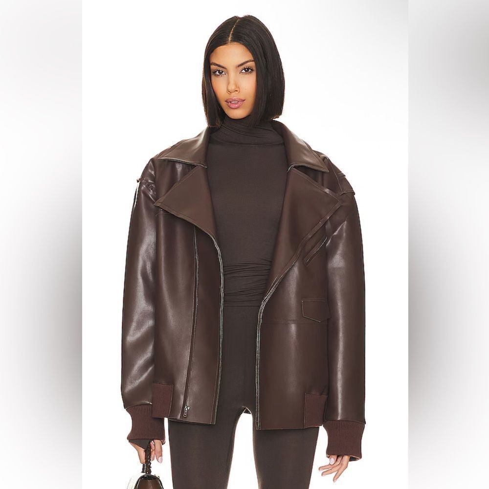 Norma Kamali Oversized Moto Jacket Chocolate
Dark Brown faux Leather Revolve L